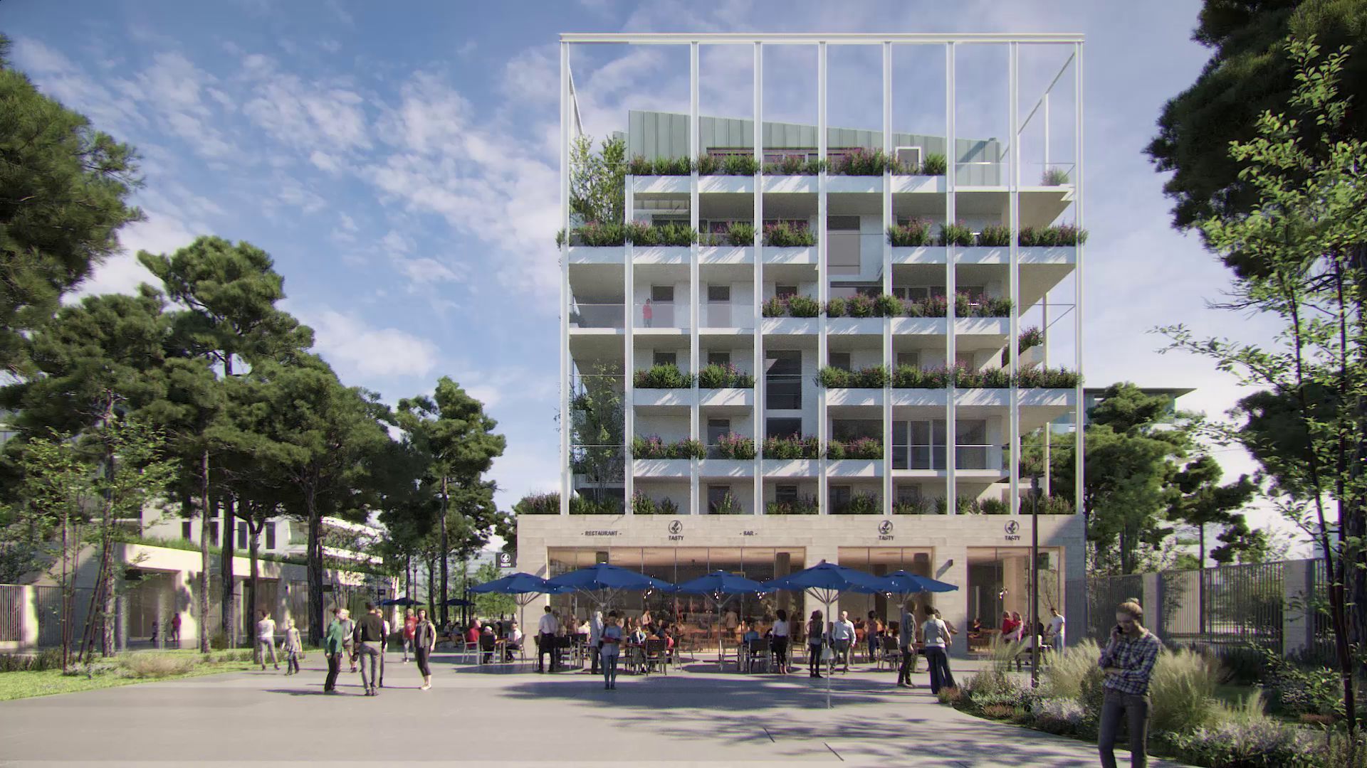 Capture du film séduction vue sur un bâtiment pour le projet Cœur de Grand Parc