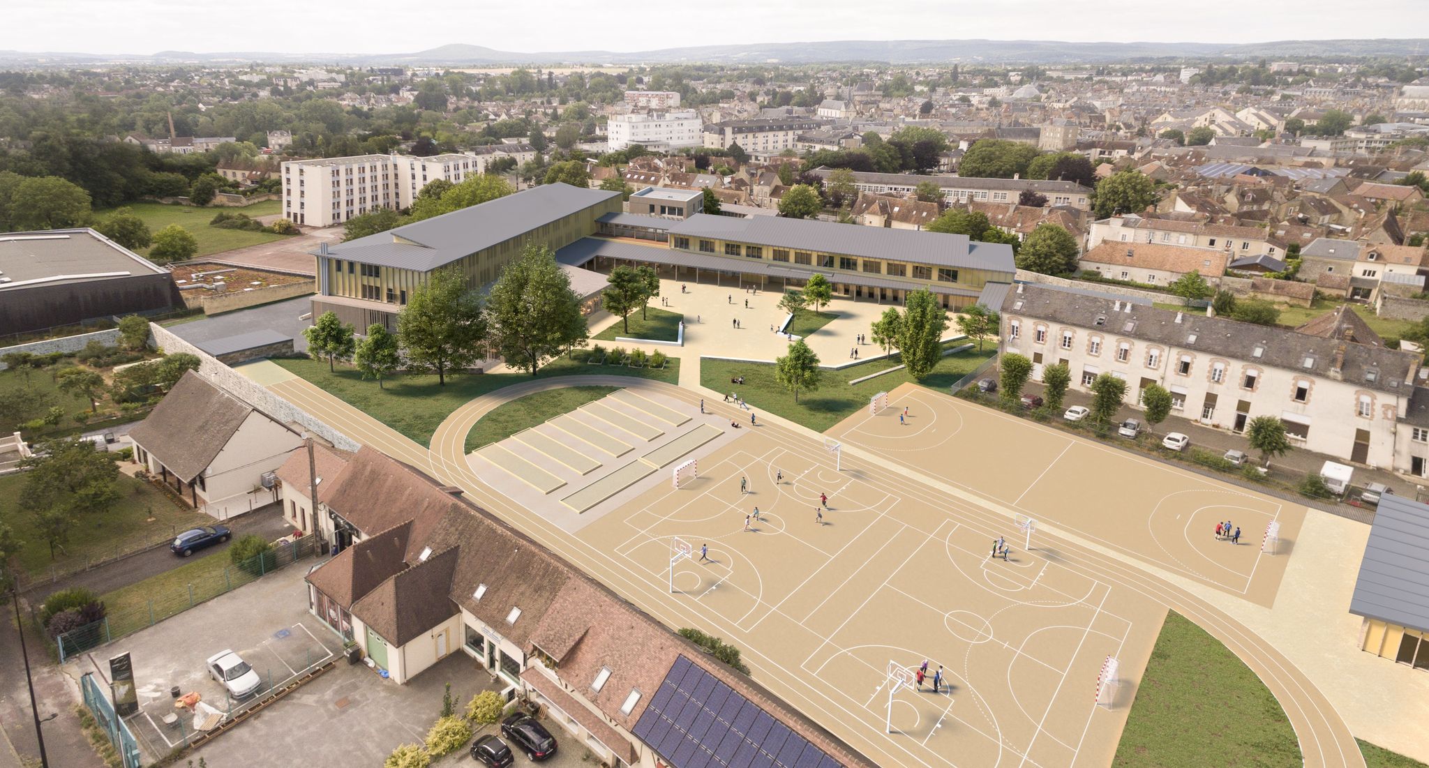 Perspective aérienne vue drone pour le projet du Collège Jean Racine