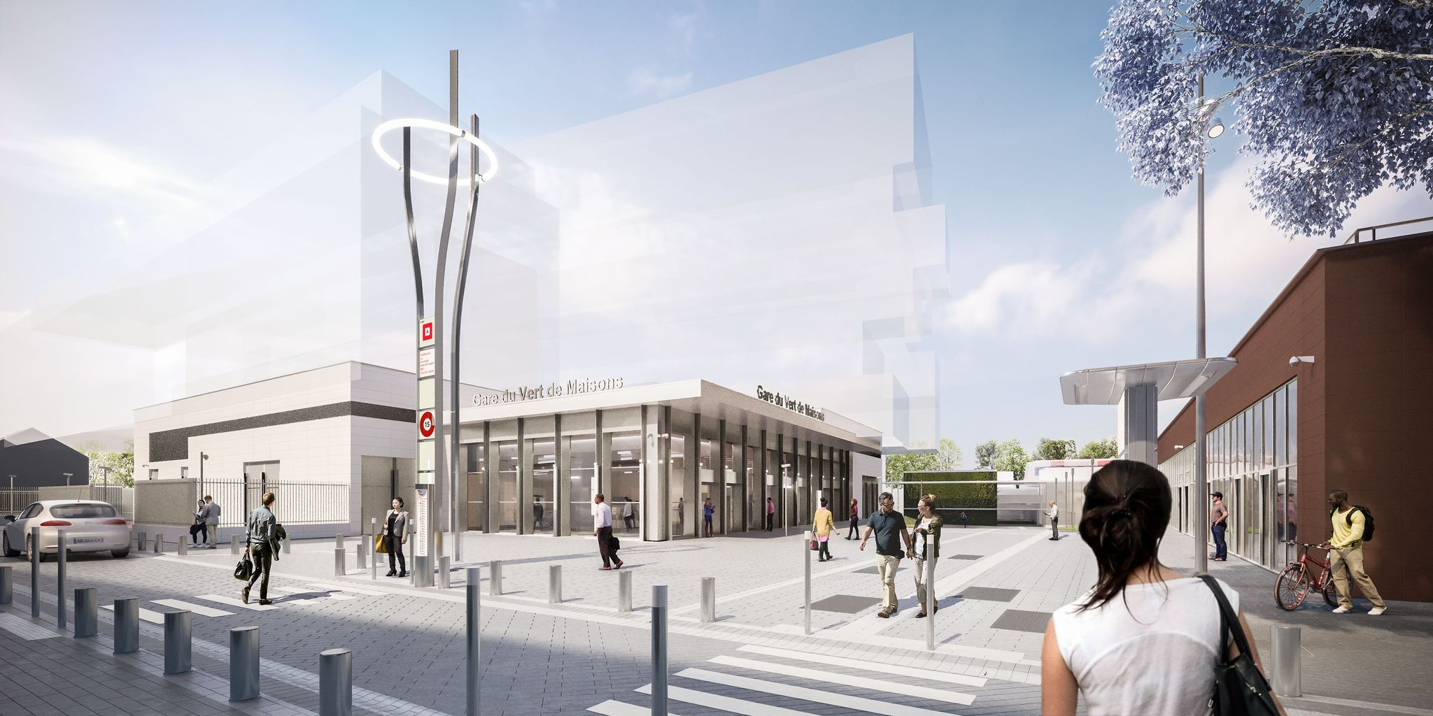 Perspective extérieure piétonne pour le projet Gares du Grand Paris Express