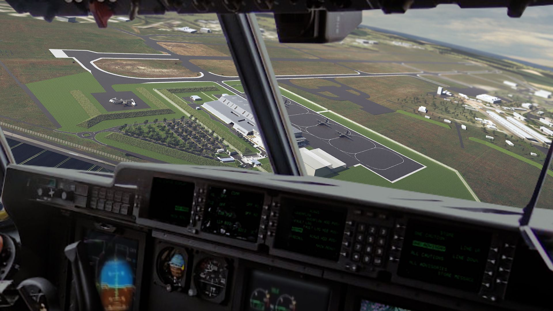 Capture du film vue depuis le tableau bord d'un avion pour le projet Base aérienne BA 105