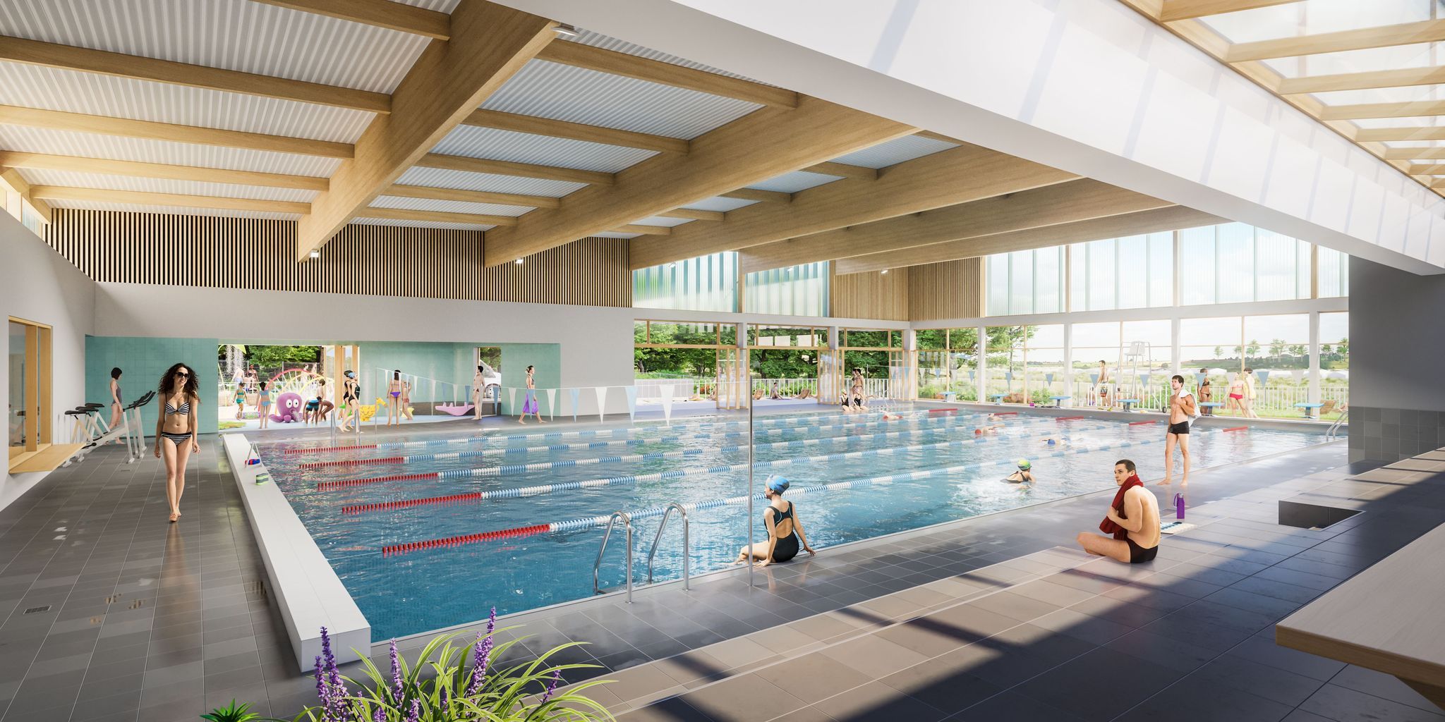 Perspective intérieure vue piscine du projet Réhabilitation de la piscine Albert Leboul