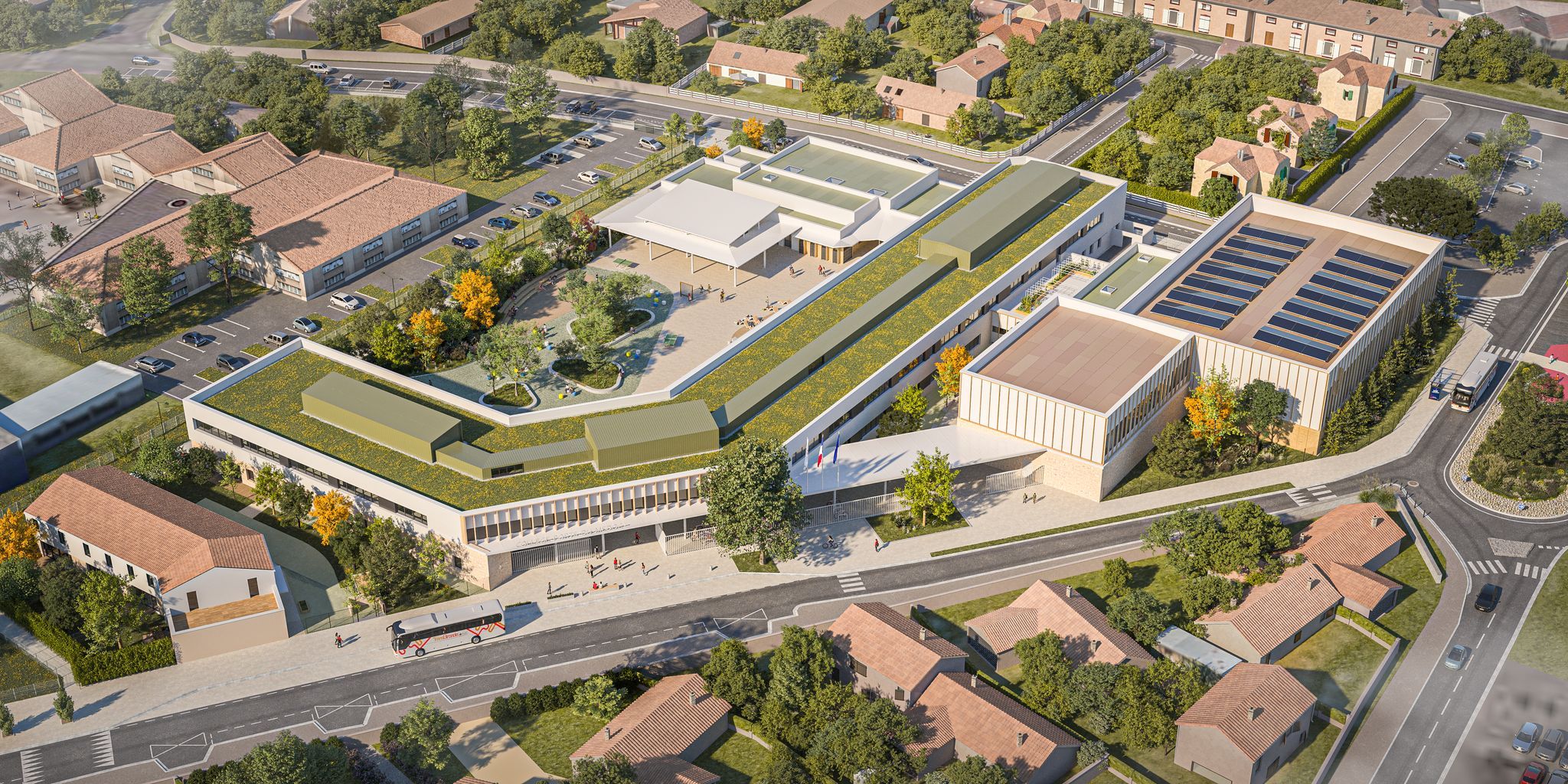 Perspective aérienne du projet Collège Porte du Médoc