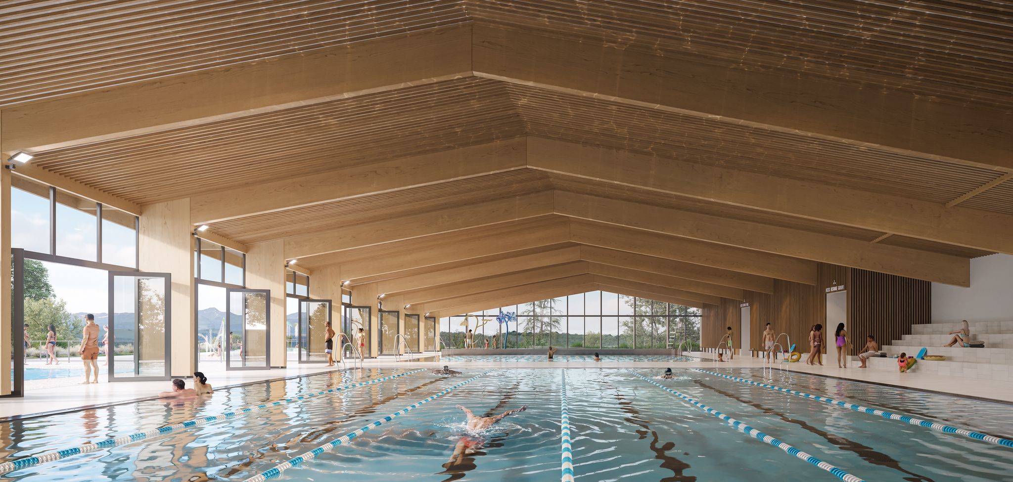 Perspective intérieure vue de la piscine du projet Centre Aquatique Anglet