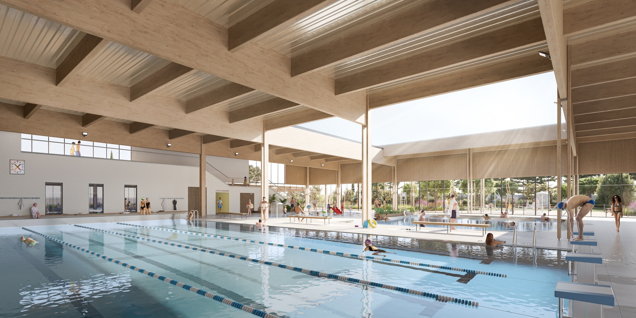Perspective séduction vue intérieur de la piscine pour le projet de Piscine de Chateaurenard